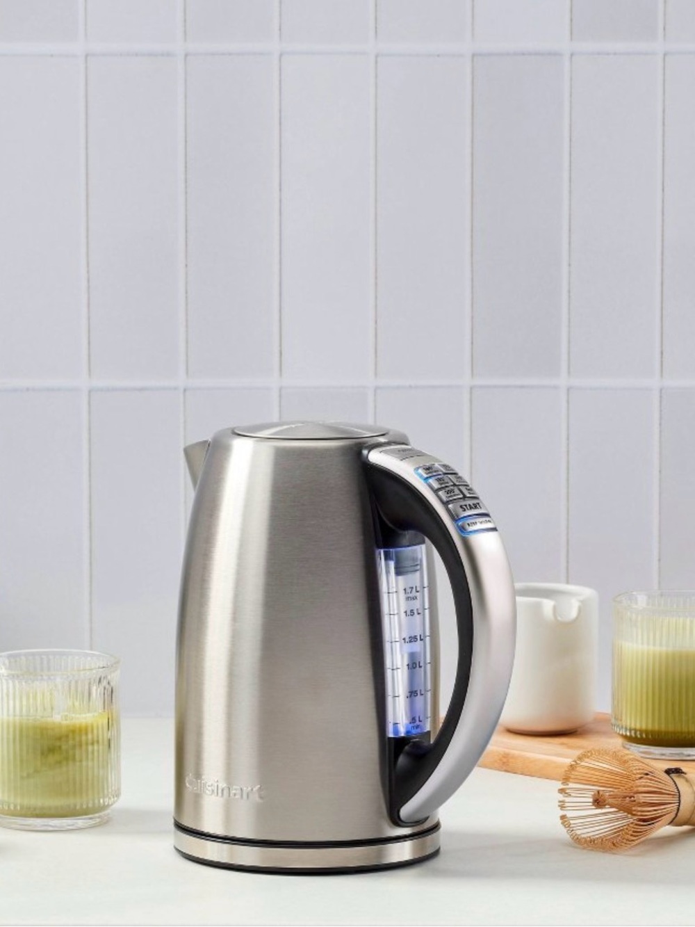 Cuisinart Brushed Stainless Steel Electric Kettle with Black Handle Accents